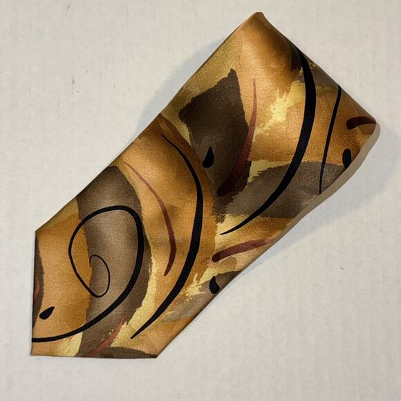 J. Garcia 100% Silk Tie Gold Black Yellow Abstract Men Necktie 60" x 4" - Picture 1 of 6